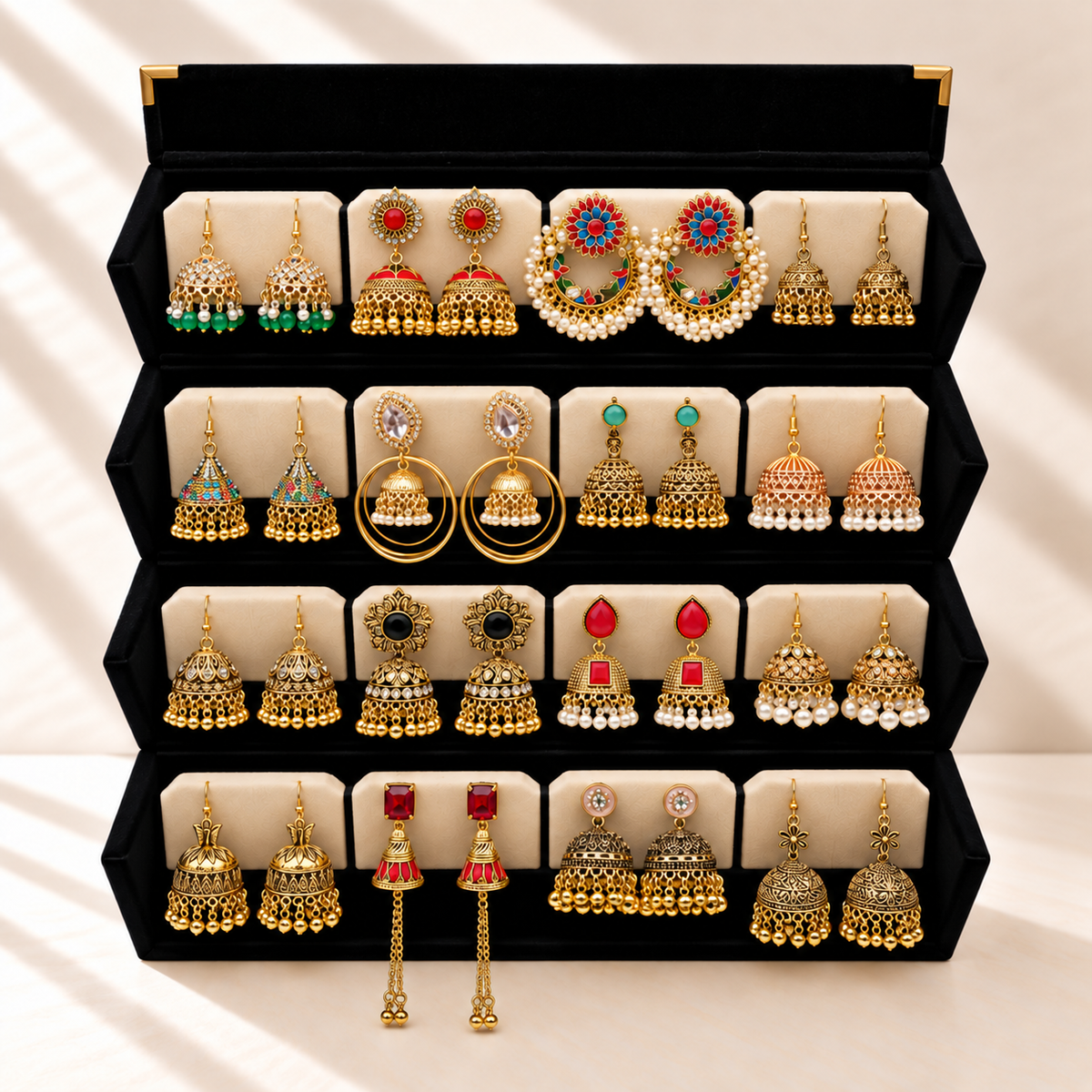 Sunehri Mehfil 16-Pair Jhumka Box