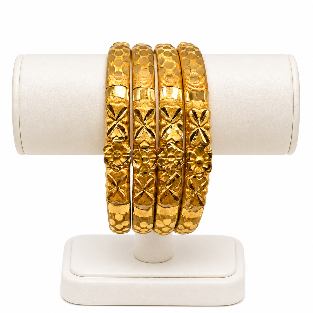 Golden Bloom Bangles(Gold Plated) – Set of 4