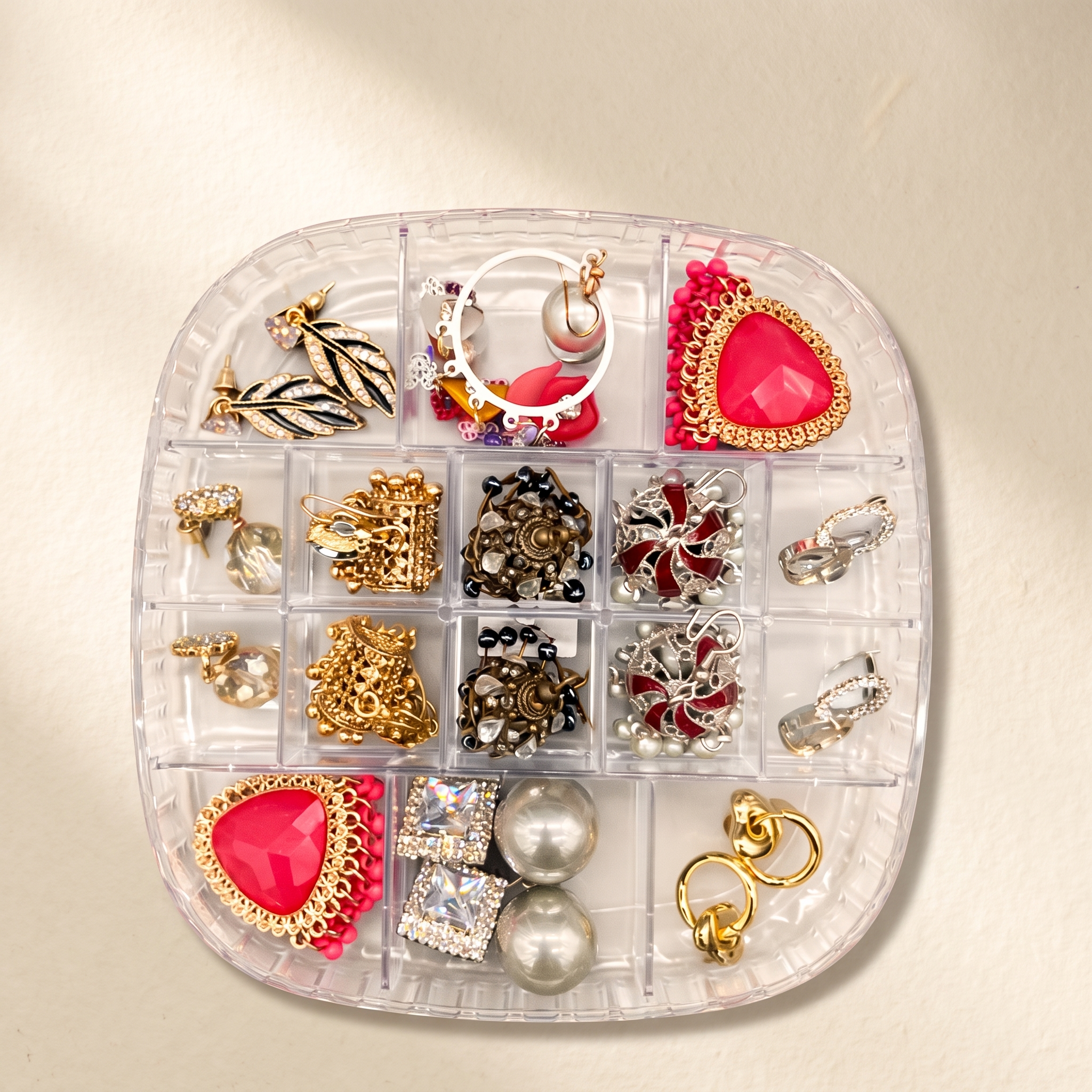Premium earrings combo pack storage box on warm ivory paper