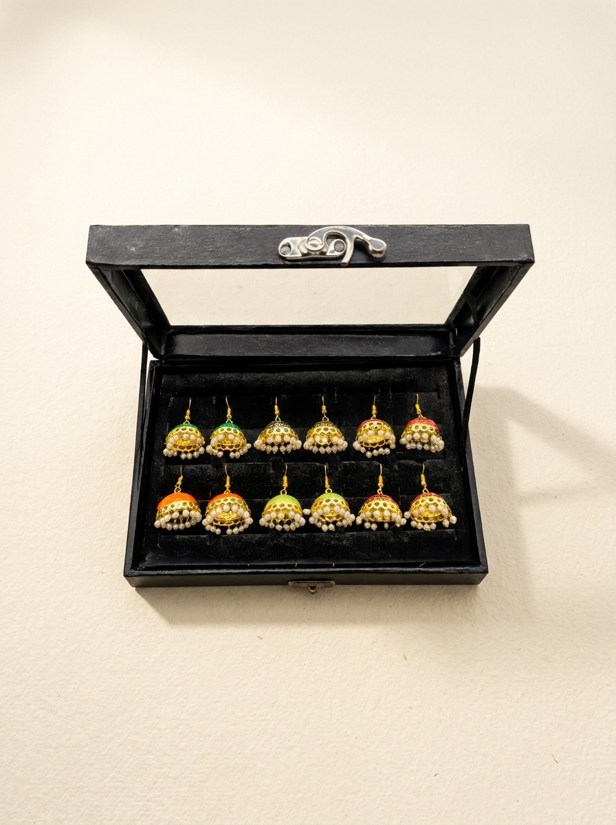 6 Pair Colorful Jhumka Earrings Gift Box – Festive Collection – Desi Occasion Wear