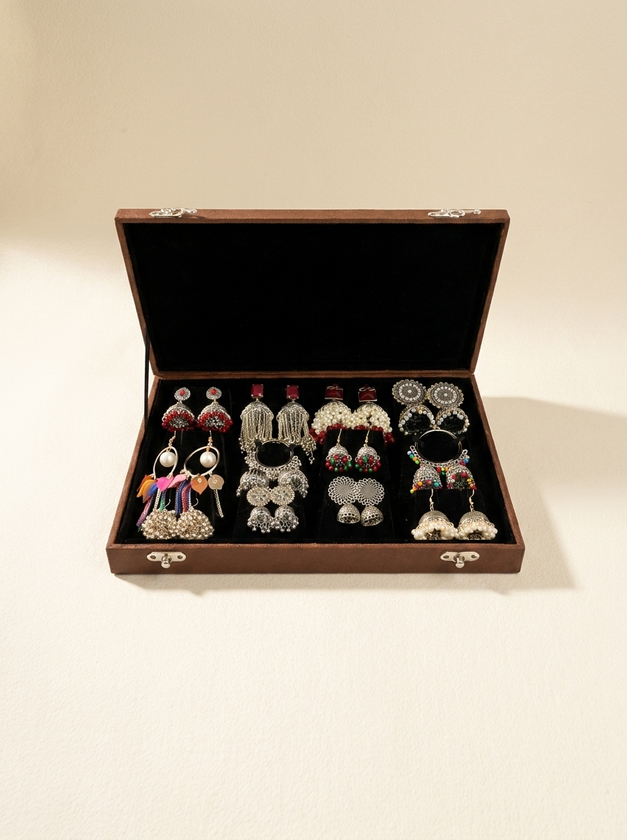 Luxury Velvet Jewellery Display Box with Jhumka – Premium Organizer – Jewellery Storage