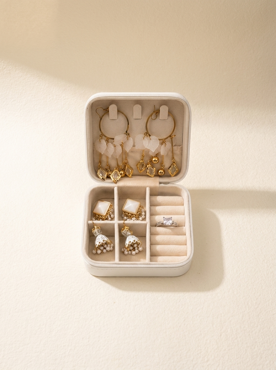 Luxury & Beautiful White Jewellery Organizer Set – Compact Storage Essential