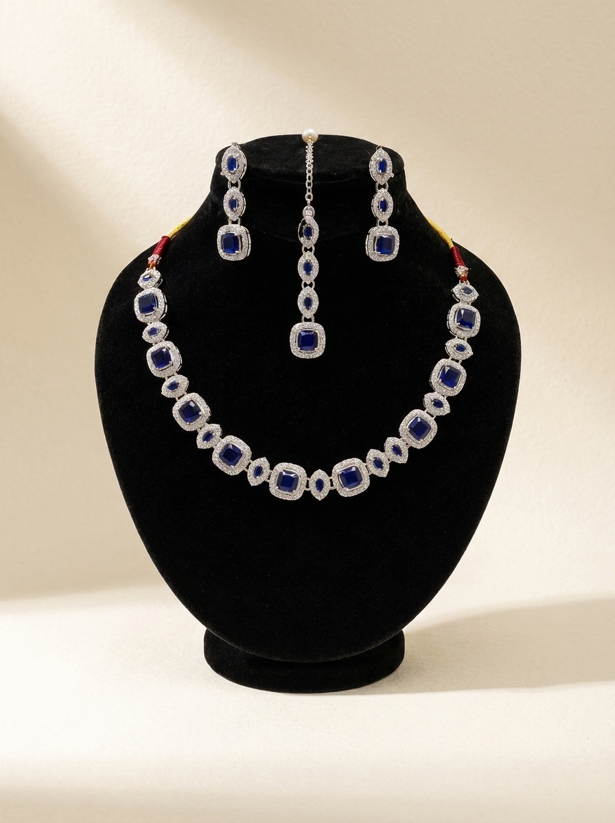 Royal Sapphire Silver Jewellery Set – Wedding & Party Jewellery