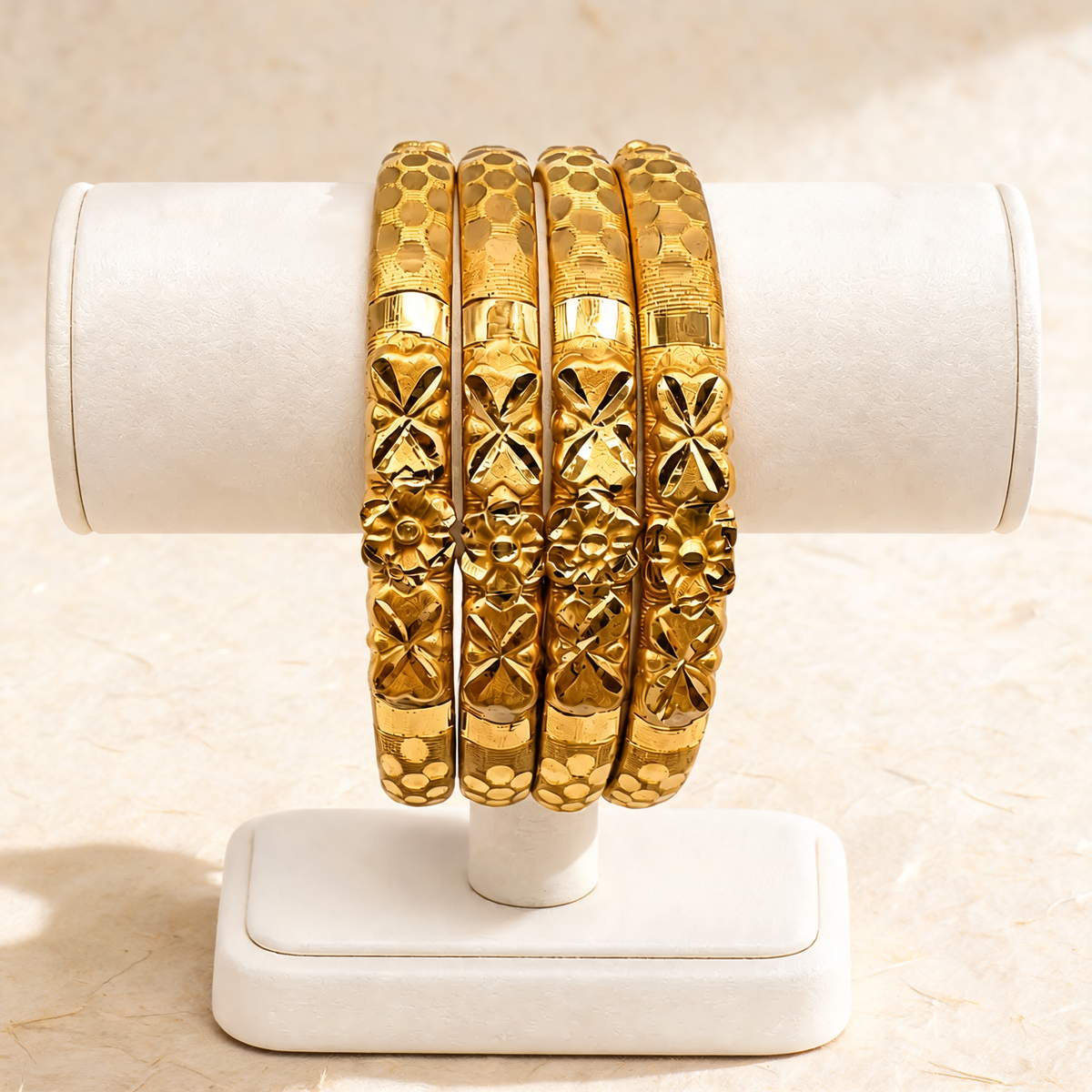 Golden Bloom Gold-Plated Bangles – Set of 4 – Festive Bangle Collection