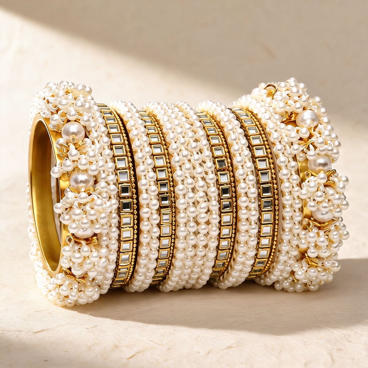 Luxury Ivory Pearl Kundan Bridal Bangle Set – Premium Wedding Chooriyan – Festive Wear
