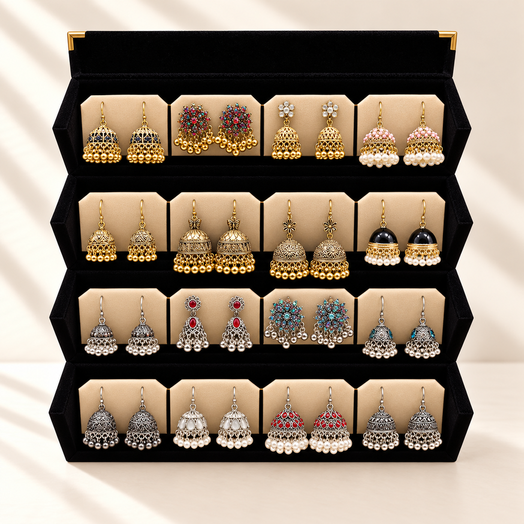 Shahi Jashn 16-Pair Gold & Silver Jhumka Box