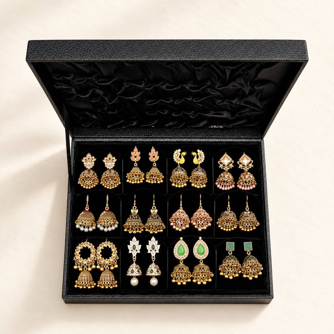 Sunehri Shahi 12-Pair Jhumka Box