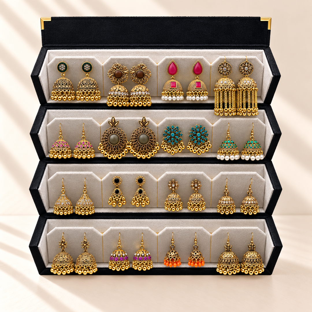 Sunehri Mehfil 16-Pair Jhumka Box