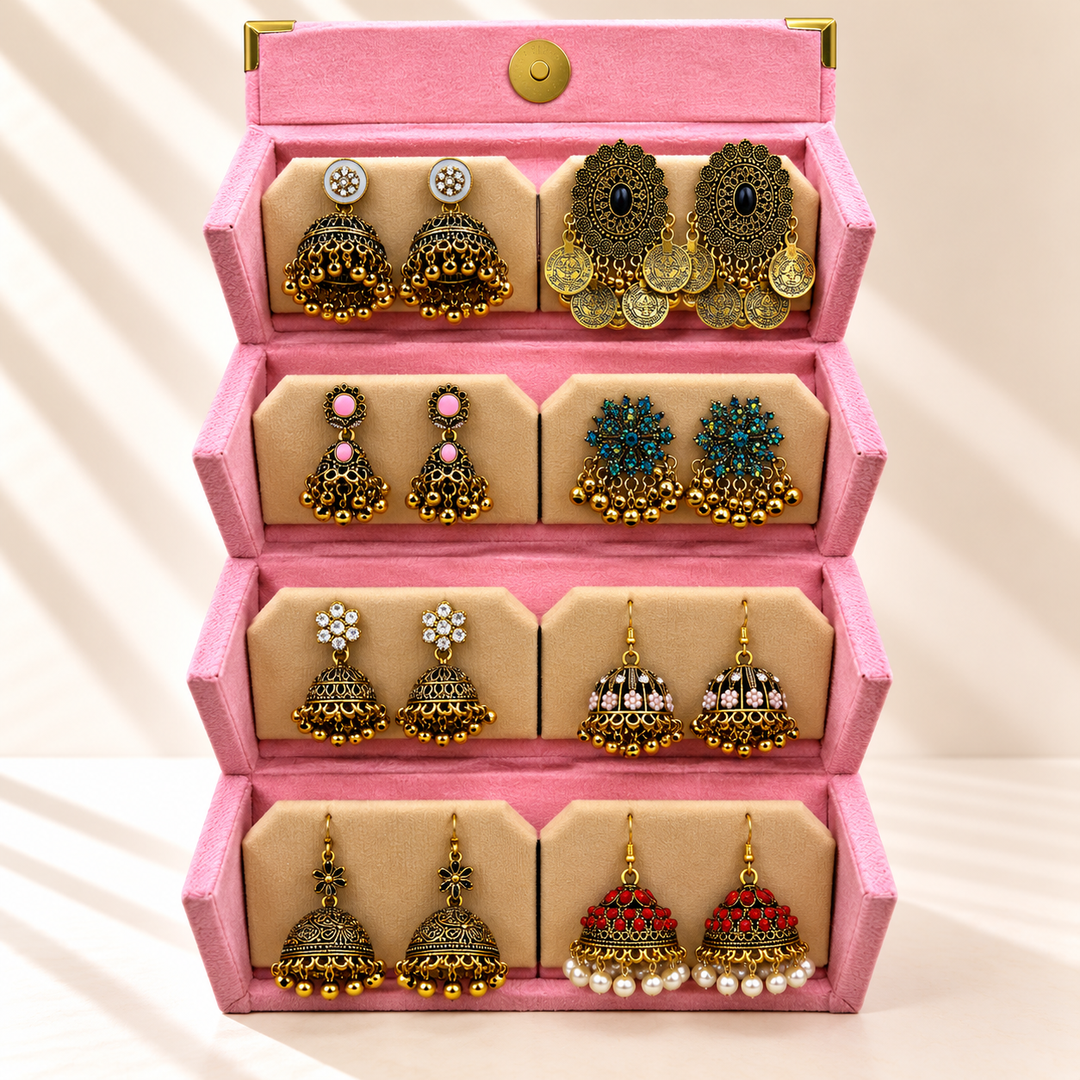Gulabi Mehfil 8-Pair Indian Jhumka Box