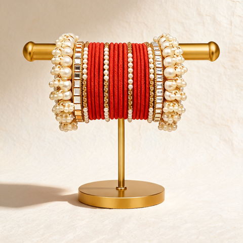 Red Pearl Bridal Bangle Set – Traditional Wedding Choori – Bridal & Festive Chooriyan