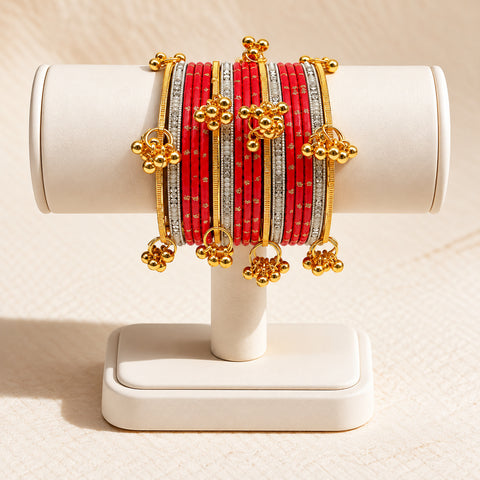 Gul-e-Zar Red & Gold Charm Bangle Set