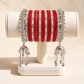 Surkh Noor Red & Silver Charm Bangle Set