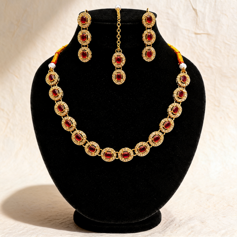 Ruby Halo Jewellery Set