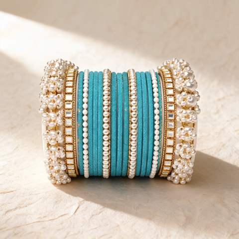 Turquoise Pearl Kundan Bridal Bangle Set – Traditional Choori – Traditional Occasion Wear
